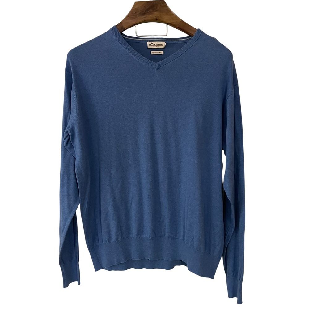 Peter Millar Crown Soft Mens Blue V Neck Sweater Cotton Silk Preppy Golf Work XL
